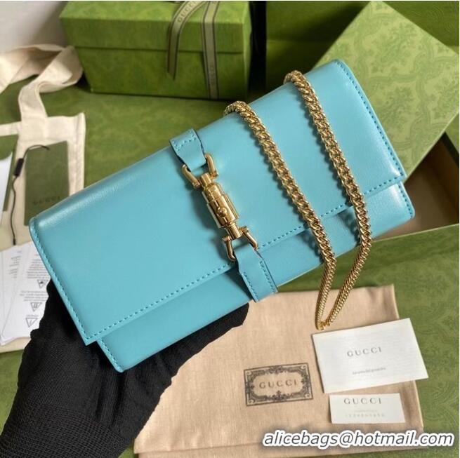 Good Product Gucci Jackie 1961 ostrich chain wallet 652681 sky blue