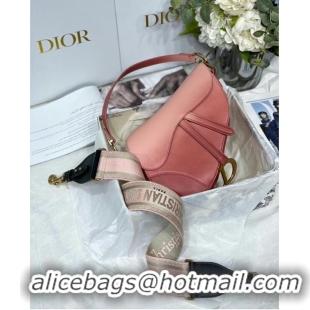 Top Design DIOR SADDLE BAG Gradient Calfskin M0446C Pink &Shoulder strap