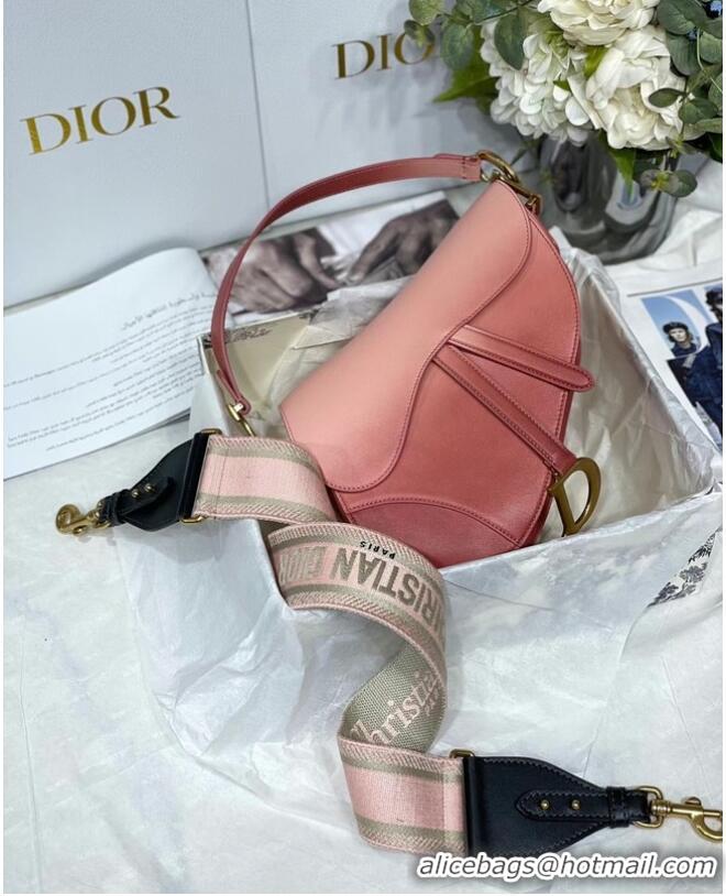 Top Design DIOR SADDLE BAG Gradient Calfskin M0446C Pink &Shoulder strap