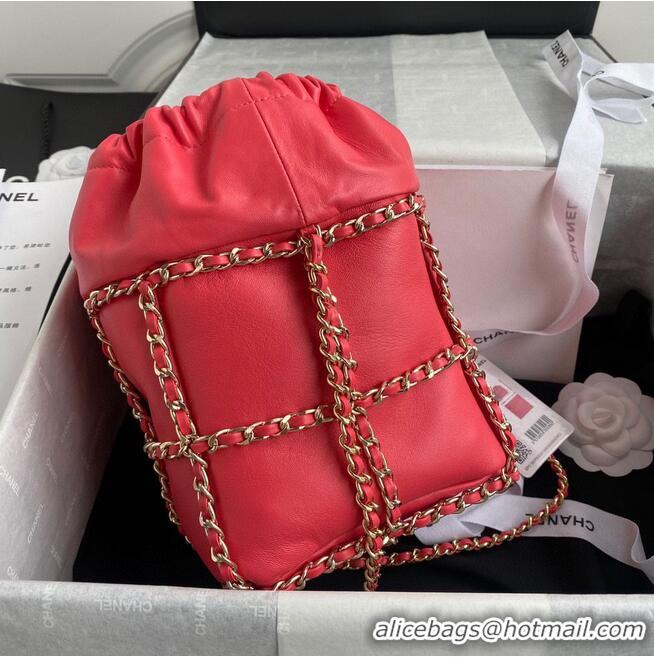 Top Quality Chanel Drawstring Bag Lambskin & Gold Metal AS2314 AS2313 Red