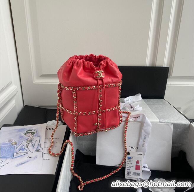 Top Quality Chanel Drawstring Bag Lambskin & Gold Metal AS2314 AS2313 Red