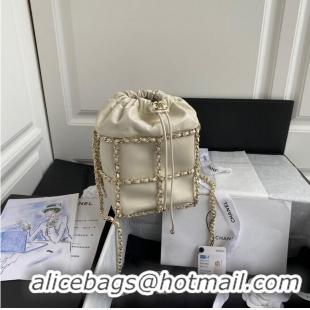 Top Quality Chanel Drawstring Bag Lambskin & Gold Metal AS2314 AS2313 White