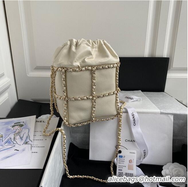 Top Quality Chanel Drawstring Bag Lambskin & Gold Metal AS2314 AS2313 White