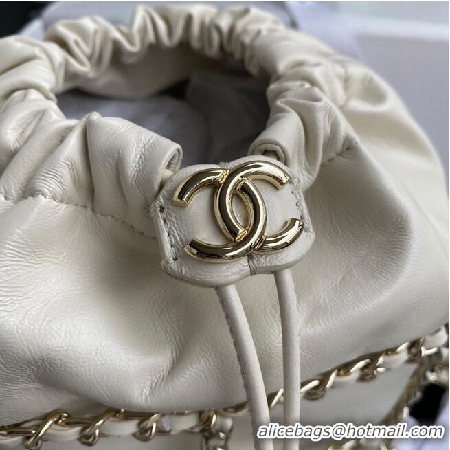 Top Quality Chanel Drawstring Bag Lambskin & Gold Metal AS2314 AS2313 White