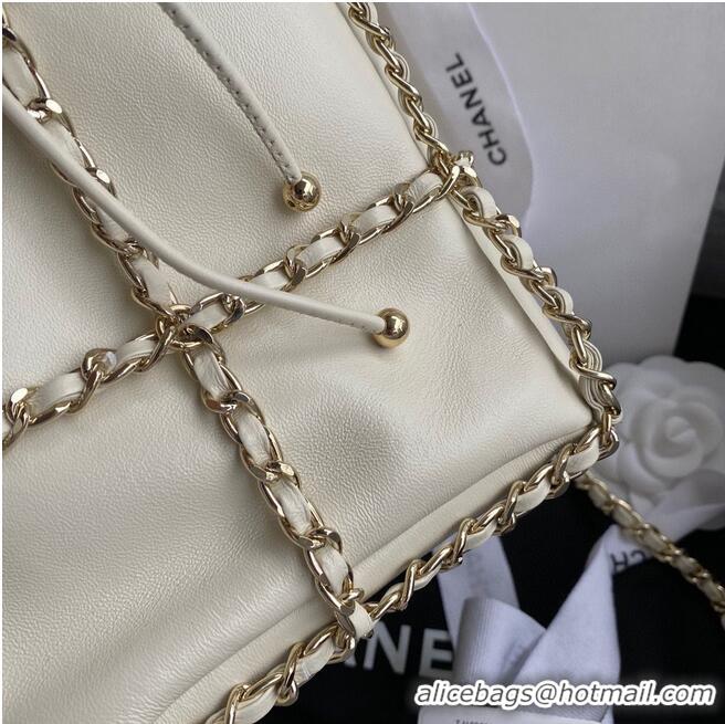 Top Quality Chanel Drawstring Bag Lambskin & Gold Metal AS2314 AS2313 White