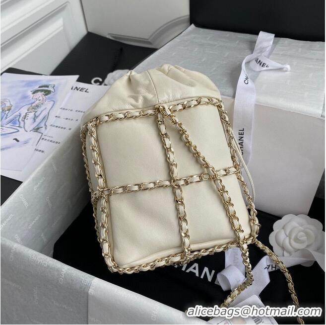 Top Quality Chanel Drawstring Bag Lambskin & Gold Metal AS2314 AS2313 White