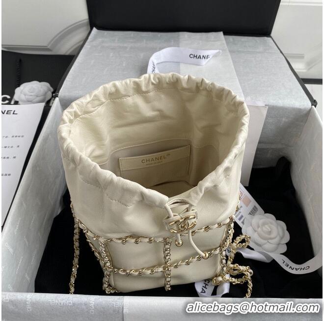 Top Quality Chanel Drawstring Bag Lambskin & Gold Metal AS2314 AS2313 White