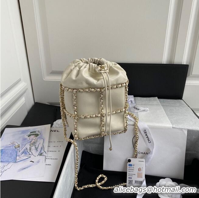 Top Quality Chanel Drawstring Bag Lambskin & Gold Metal AS2314 AS2313 White