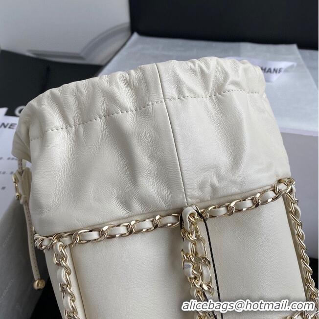 Top Quality Chanel Drawstring Bag Lambskin & Gold Metal AS2314 AS2313 White