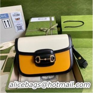 Buy Discount Gucci Horsebit 1955 shoulder bag 602204 Burnt orange and white leather