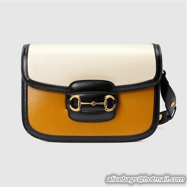 Buy Discount Gucci Horsebit 1955 shoulder bag 602204 Burnt orange and white leather