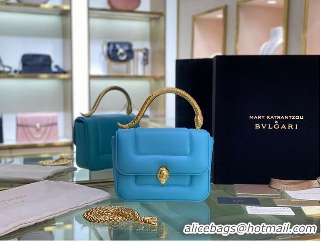 Well Crafted Bvlgari Serpenti Forever leather small crossbody bag B209107 Sky Blue