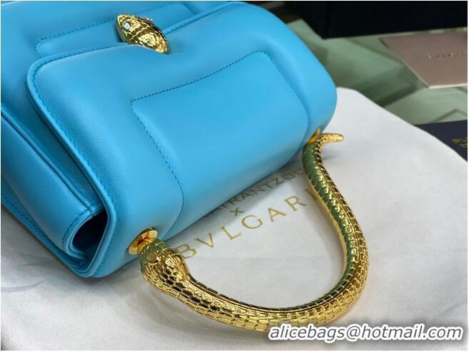 Well Crafted Bvlgari Serpenti Forever leather small crossbody bag B209107 Sky Blue