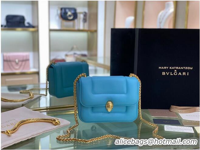 Well Crafted Bvlgari Serpenti Forever leather small crossbody bag B209107 Sky Blue