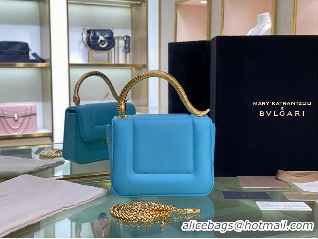 Well Crafted Bvlgari Serpenti Forever leather small crossbody bag B209107 Sky Blue