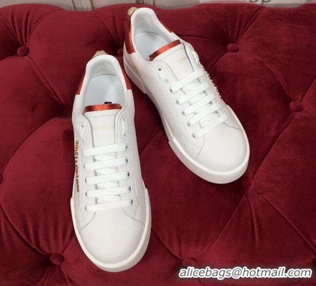 New Style Dolce & Gabbana PORTOFINO Sneakers In Calfskin With Lettering White 061625