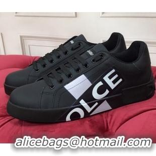 New Design Dolce & Gabbana PORTOFINO Sneakers In Calfskin With Logo Tape Black 061626