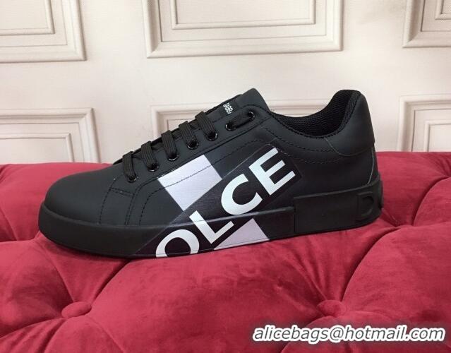 New Design Dolce & Gabbana PORTOFINO Sneakers In Calfskin With Logo Tape Black 061626