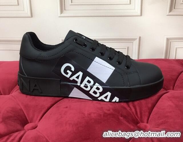 New Design Dolce & Gabbana PORTOFINO Sneakers In Calfskin With Logo Tape Black 061626