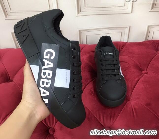 New Design Dolce & Gabbana PORTOFINO Sneakers In Calfskin With Logo Tape Black 061626