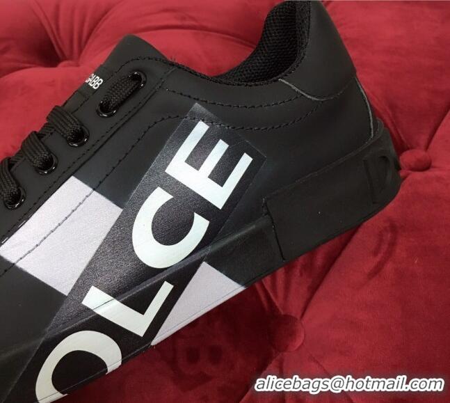 New Design Dolce & Gabbana PORTOFINO Sneakers In Calfskin With Logo Tape Black 061626