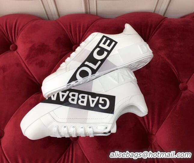 Best Luxury Dolce & Gabbana PORTOFINO Sneakers In Calfskin With Logo Tape White 061627