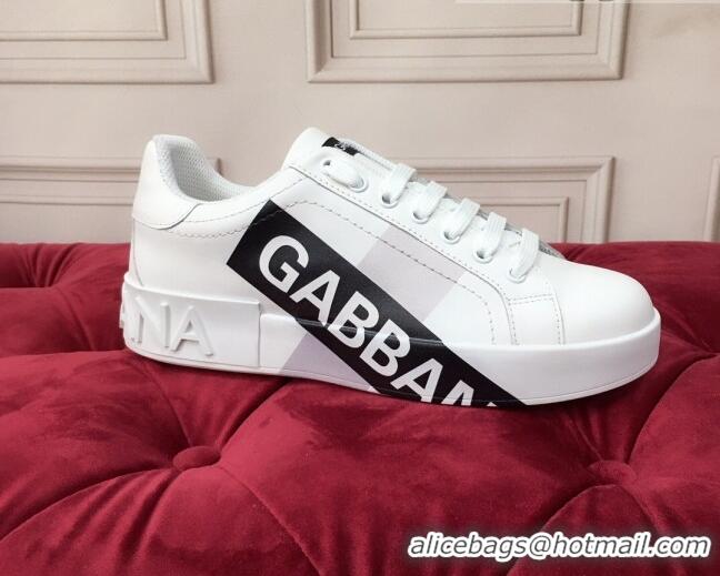 Best Luxury Dolce & Gabbana PORTOFINO Sneakers In Calfskin With Logo Tape White 061627