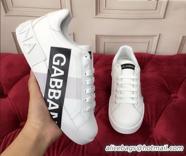 Best Luxury Dolce & Gabbana PORTOFINO Sneakers In Calfskin With Logo Tape White 061627