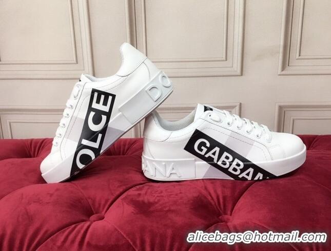 Best Luxury Dolce & Gabbana PORTOFINO Sneakers In Calfskin With Logo Tape White 061627