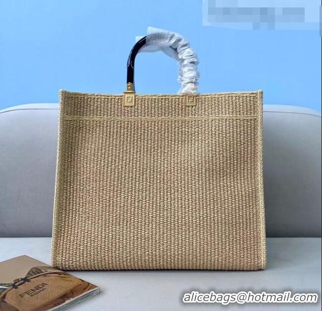 Best Grade FENDI Sunshine Medium Woven Straw Shopper Bag FD5091 2021