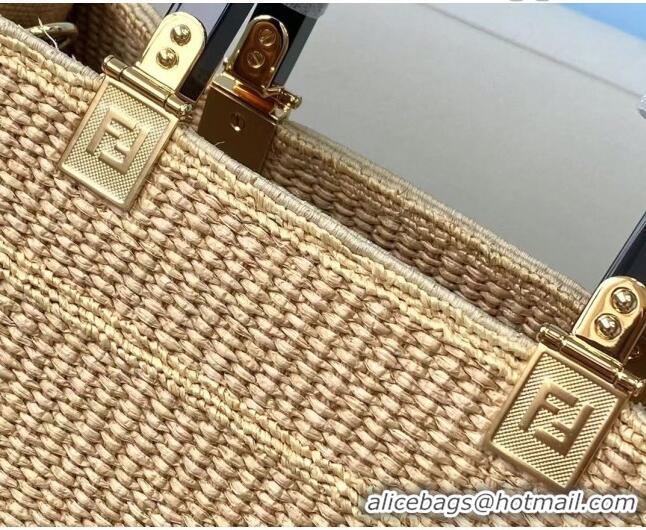 Best Grade FENDI Sunshine Medium Woven Straw Shopper Bag FD5091 2021