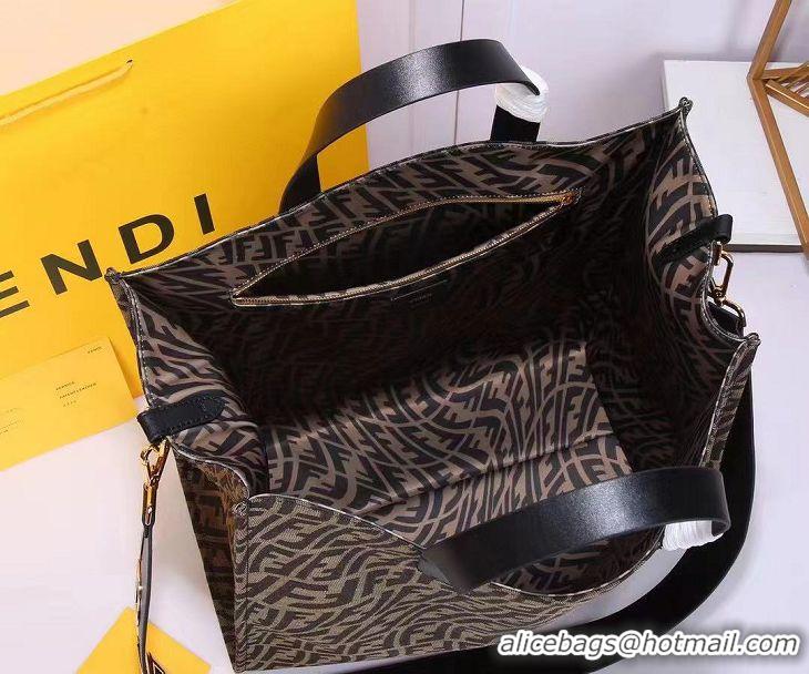 Good Price Fendi FF Canvas Tote Bag FD0485 Black 2021