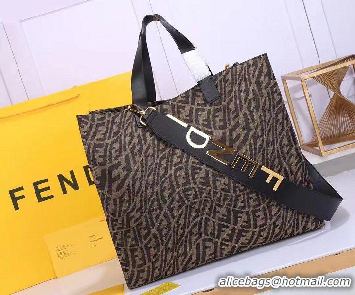 Good Price Fendi FF Canvas Tote Bag FD0485 Black 2021