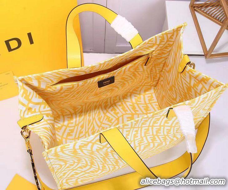 Low Cost Fendi FF Canvas Tote Bag FD0485 Yellow 2021