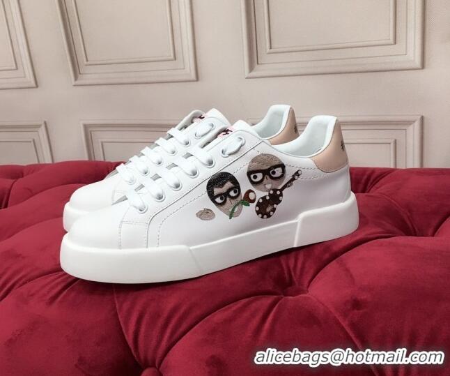 Good Product Dolce & Gabbana PORTOFINO Sneakers In Calfskin With Patch White/Guitar 061628