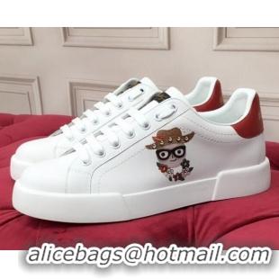 Popular Dolce & Gabbana PORTOFINO Sneakers In Calfskin With Patch of the Designers White/Red 061629