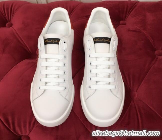 Popular Dolce & Gabbana PORTOFINO Sneakers In Calfskin With Patch of the Designers White/Red 061629