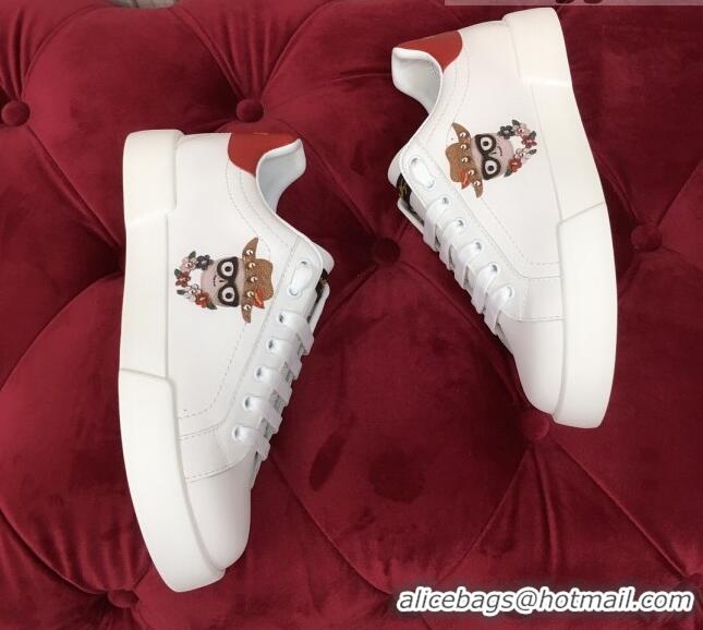 Popular Dolce & Gabbana PORTOFINO Sneakers In Calfskin With Patch of the Designers White/Red 061629