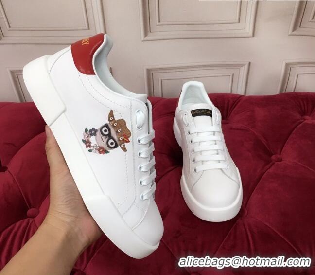 Popular Dolce & Gabbana PORTOFINO Sneakers In Calfskin With Patch of the Designers White/Red 061629