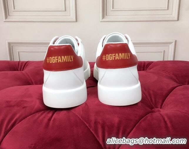 New Fashion Dolce & Gabbana PORTOFINO Sneakers In Calfskin With Patch of the Designers Red/White 061630