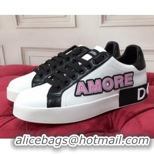 Super Quality Dolce & Gabbana PORTOFINO Sneakers In Calfskin With Patch Amore/White 061632