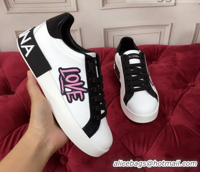 Super Quality Dolce & Gabbana PORTOFINO Sneakers In Calfskin With Patch Amore/White 061632