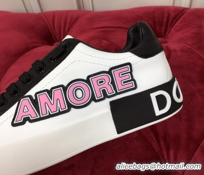 Super Quality Dolce & Gabbana PORTOFINO Sneakers In Calfskin With Patch Amore/White 061632