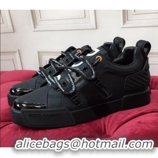 Discount Dolce & Gabbana PORTOFINO Sneakers In Calfskin With Rubber Insert Black 061633