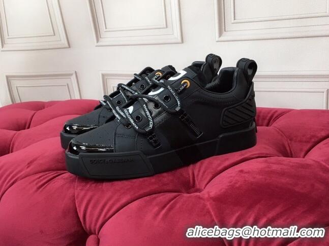 Discount Dolce & Gabbana PORTOFINO Sneakers In Calfskin With Rubber Insert Black 061633