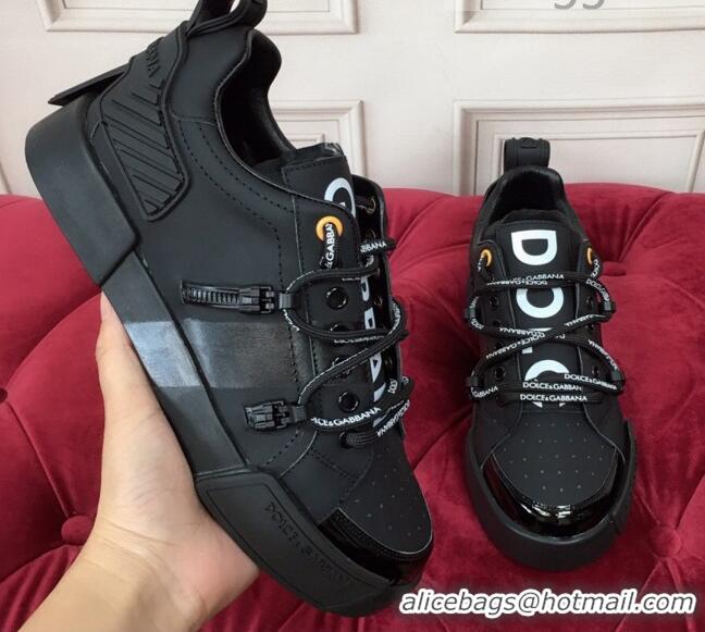 Discount Dolce & Gabbana PORTOFINO Sneakers In Calfskin With Rubber Insert Black 061633