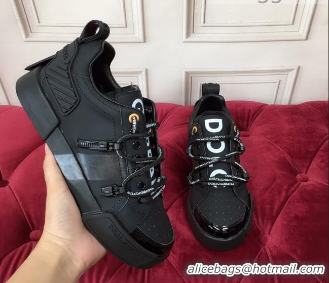 Discount Dolce & Gabbana PORTOFINO Sneakers In Calfskin With Rubber Insert Black 061633