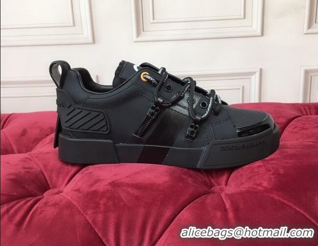 Discount Dolce & Gabbana PORTOFINO Sneakers In Calfskin With Rubber Insert Black 061633