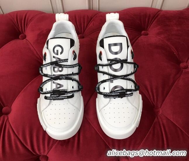 Stylish Dolce & Gabbana PORTOFINO Sneakers In Calfskin With Rubber Insert White 061634