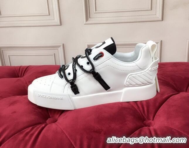 Stylish Dolce & Gabbana PORTOFINO Sneakers In Calfskin With Rubber Insert White 061634